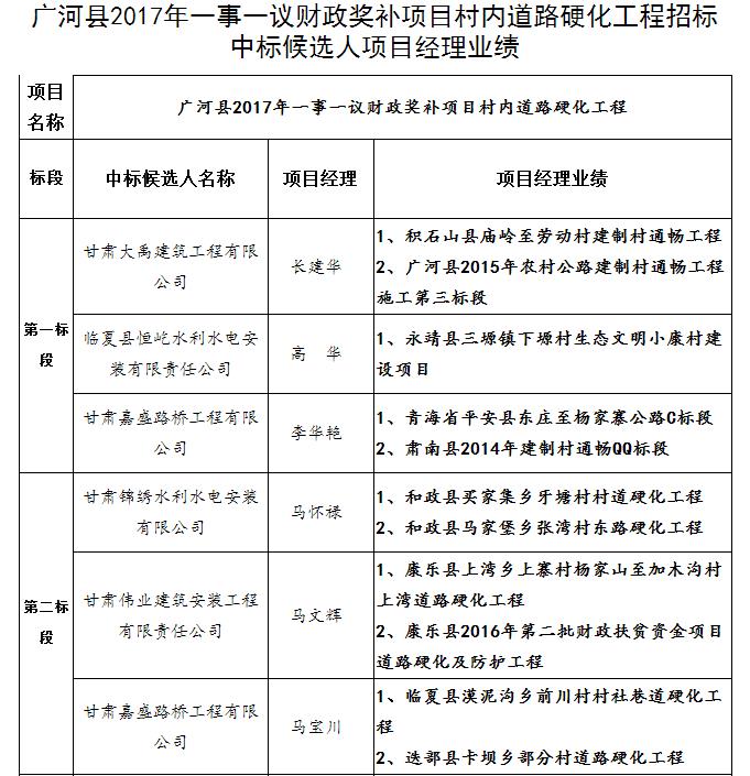 中標候選人項目經理業(yè)績1